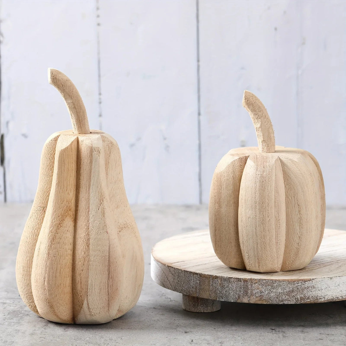 Hand-Carved Wooden Pumpkins (Set of 2)