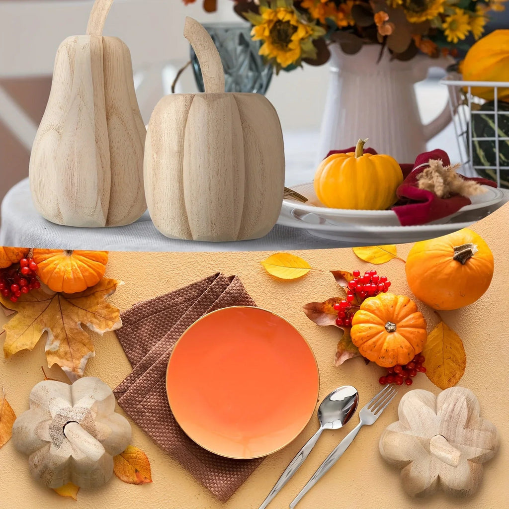 Hand-Carved Wooden Pumpkins (Set of 2)