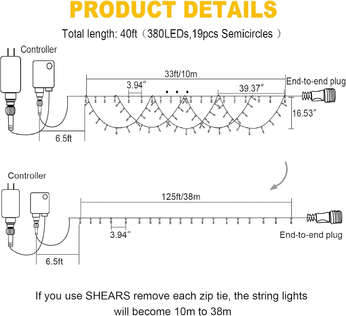 40ft Outdoor Christmas String Lights – 380 LED, 8 Modes