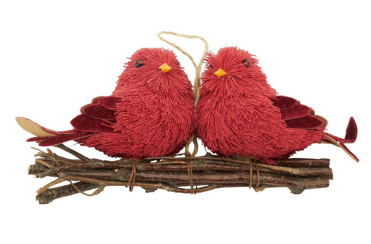 Handmade Perched Cardinal Pair Ornament