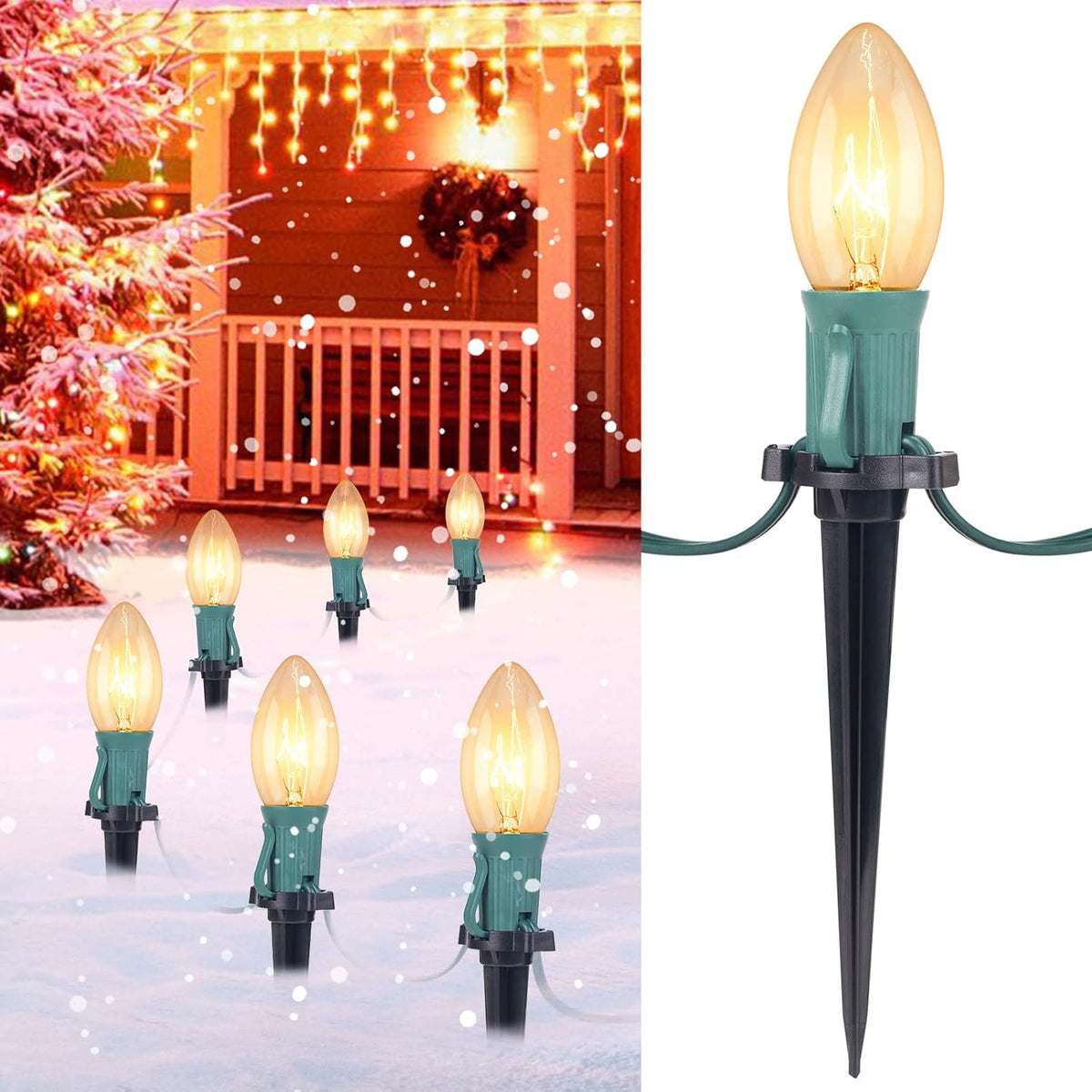 Outdoor Christmas Pathway Lights – 25.7ft C9 with Stakes