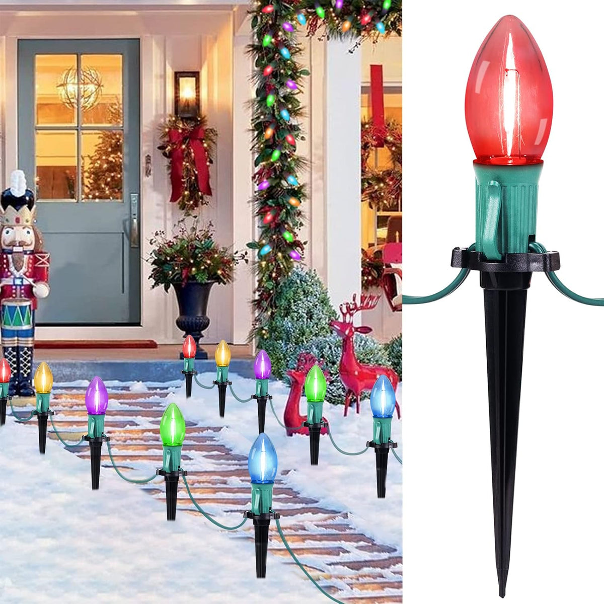 Outdoor Christmas Pathway Lights – 25.7ft C9 with Stakes