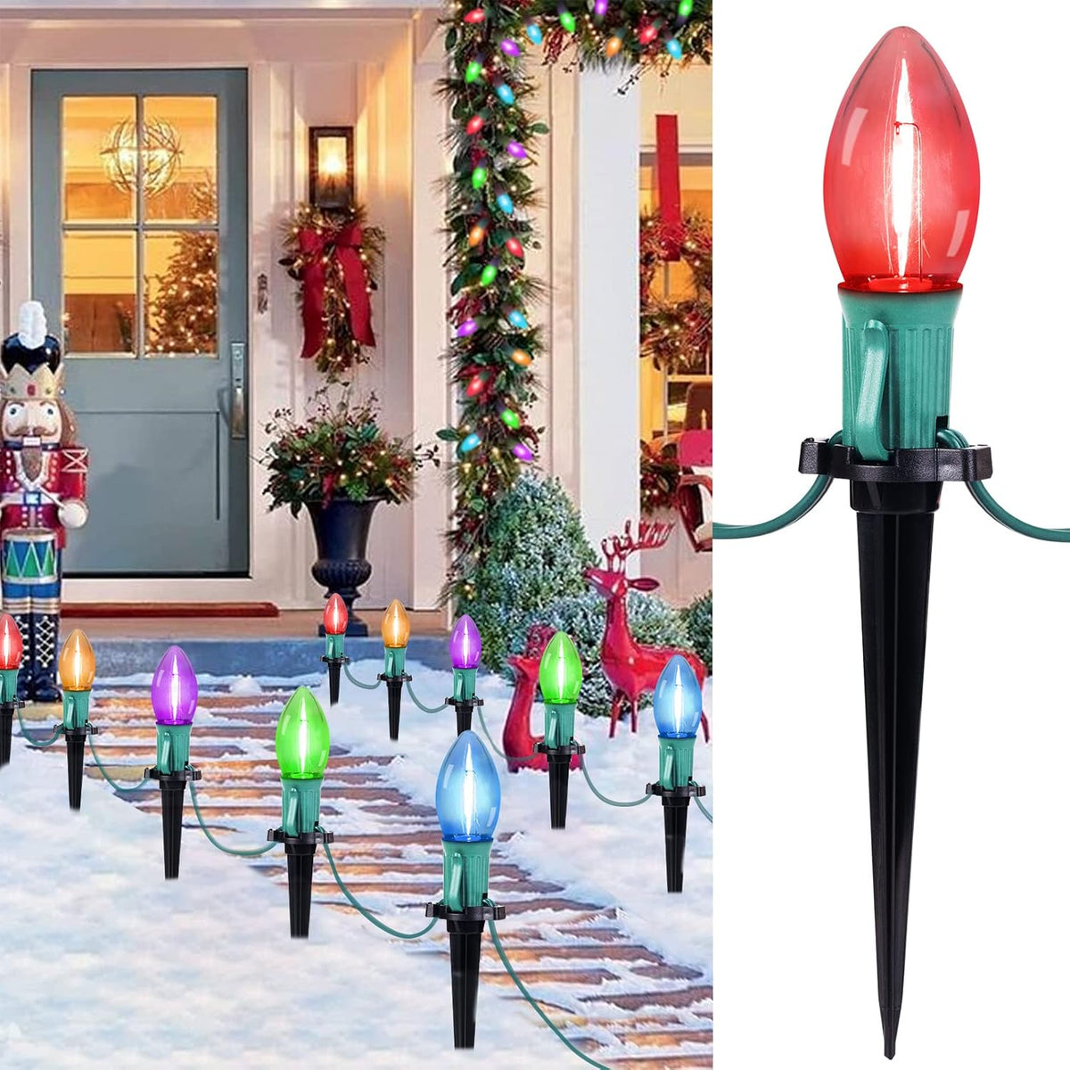 Outdoor Christmas Pathway Lights – 25.7ft C9 with Stakes
