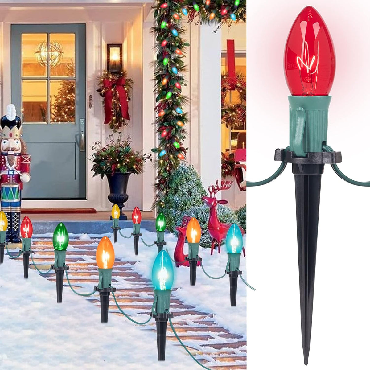 Outdoor Christmas Pathway Lights – 25.7ft C9 with Stakes