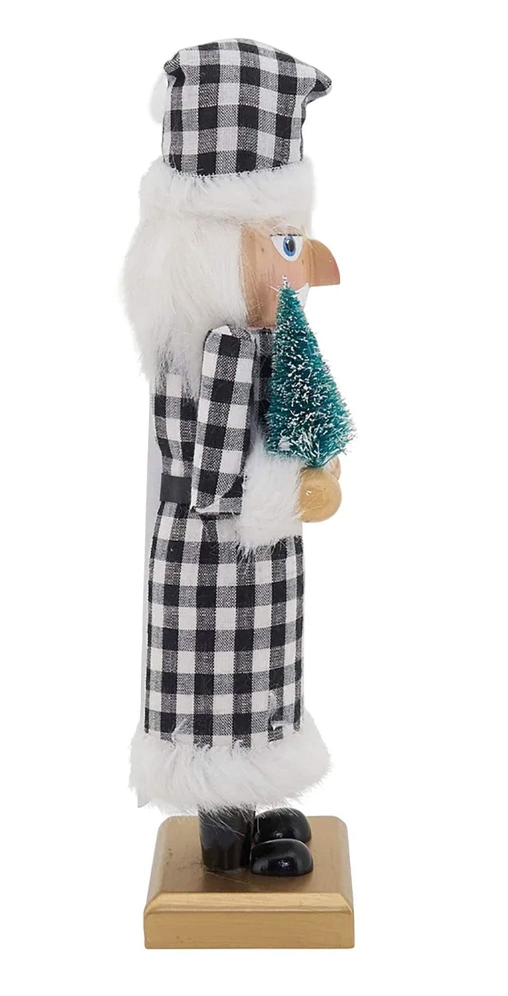 Black Buffalo Plaid Wooden Nutcracker