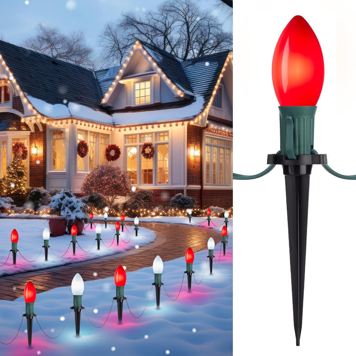 Outdoor Christmas Pathway Lights – 25.7ft C9 with Stakes