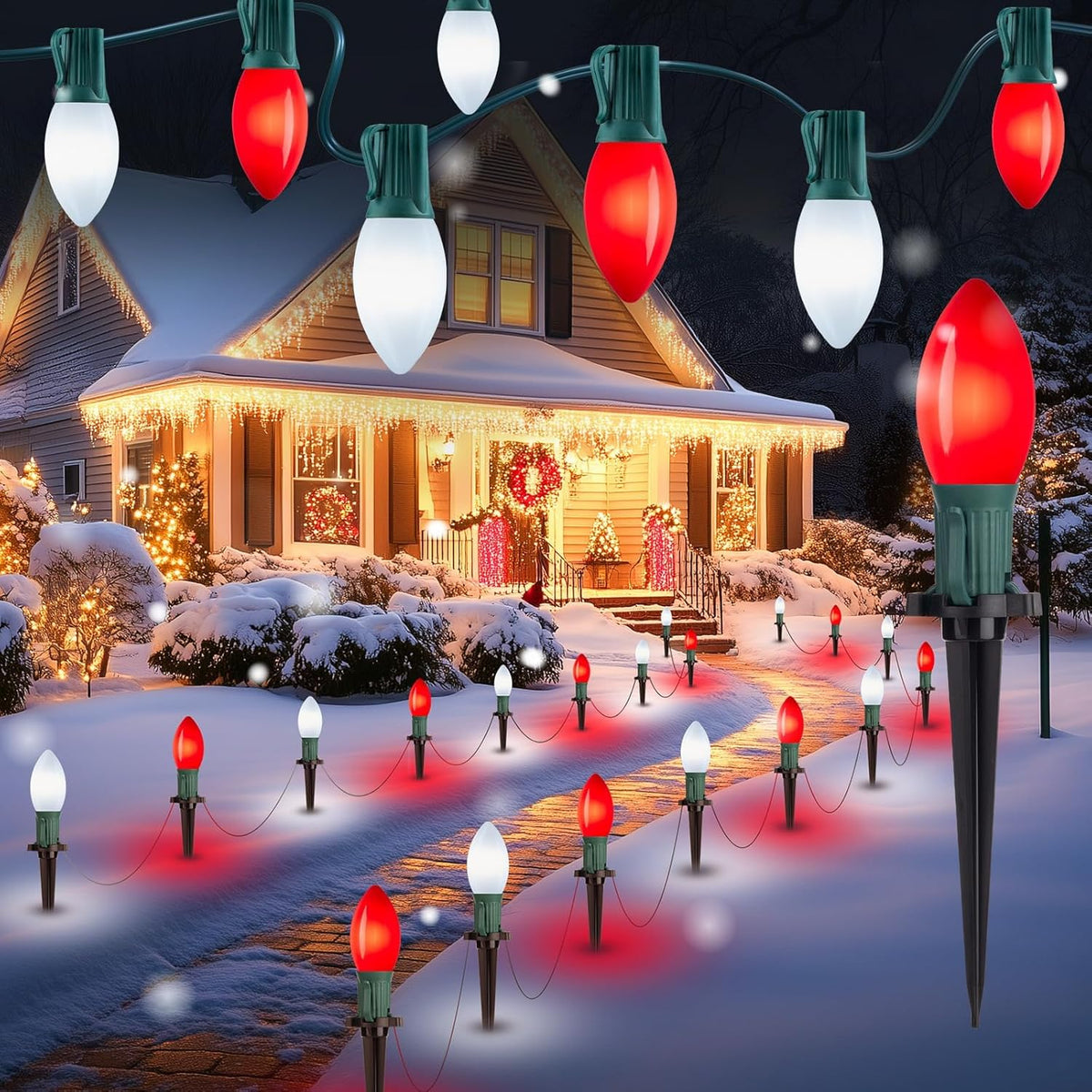 Outdoor Christmas Pathway Lights – 25.7ft C9 with Stakes