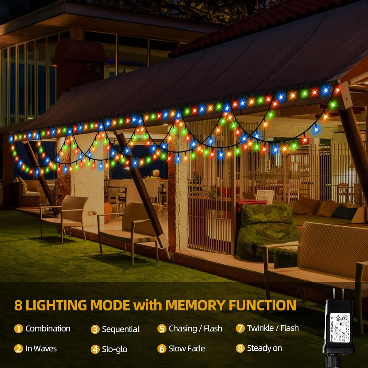40ft Outdoor Christmas String Lights – 380 LED, 8 Modes