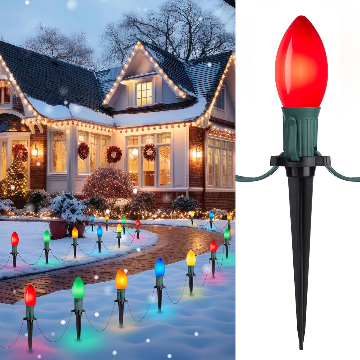 Outdoor Christmas Pathway Lights – 25.7ft C9 with Stakes