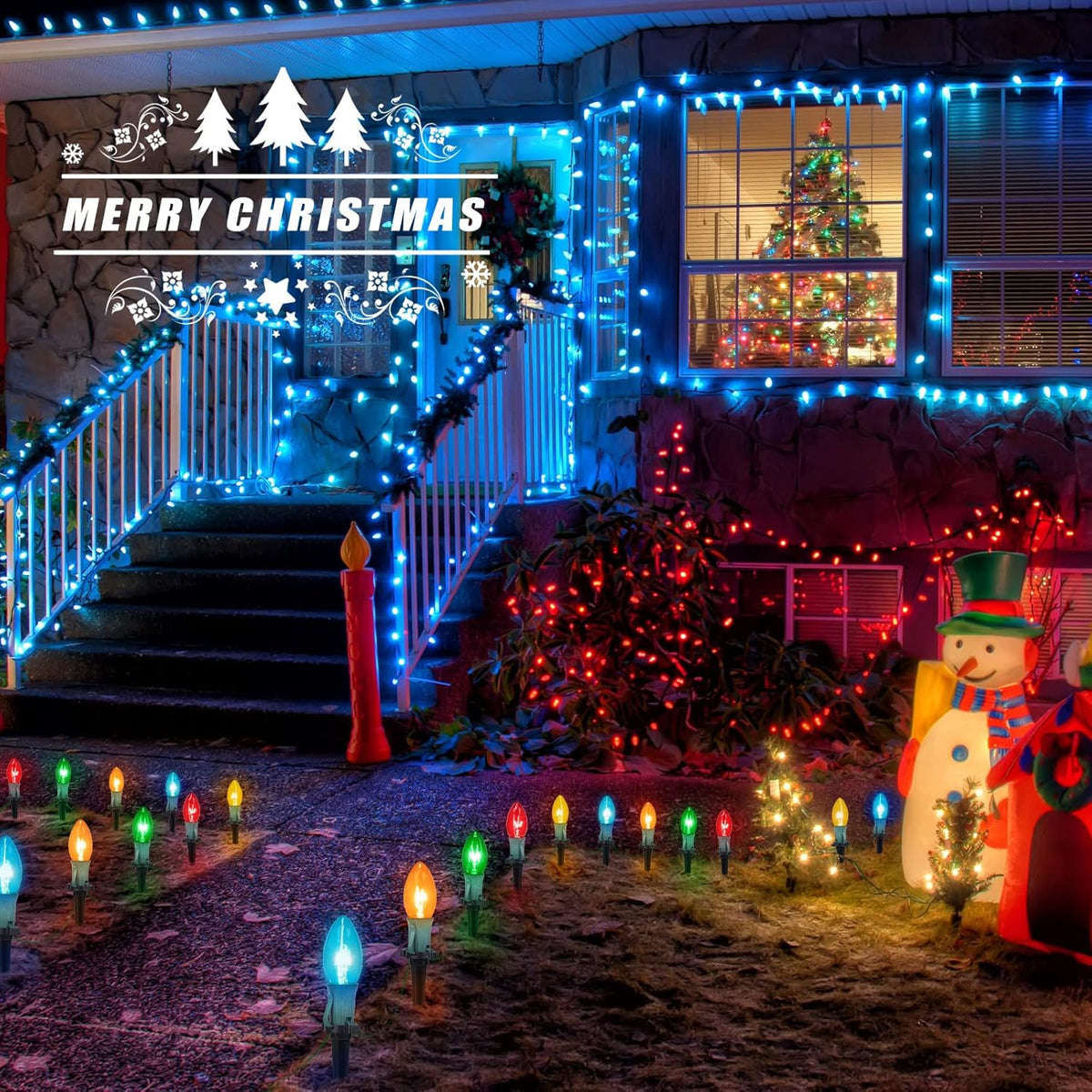 Outdoor Christmas Pathway Lights – 25.7ft C9 with Stakes