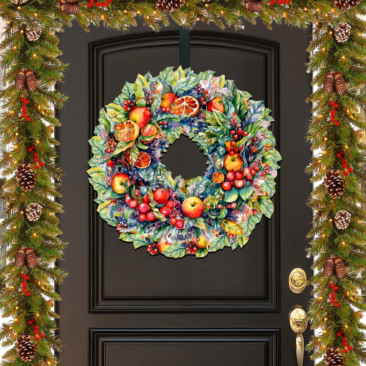 Harvest Fruit Wreath Wooden Door Hanger