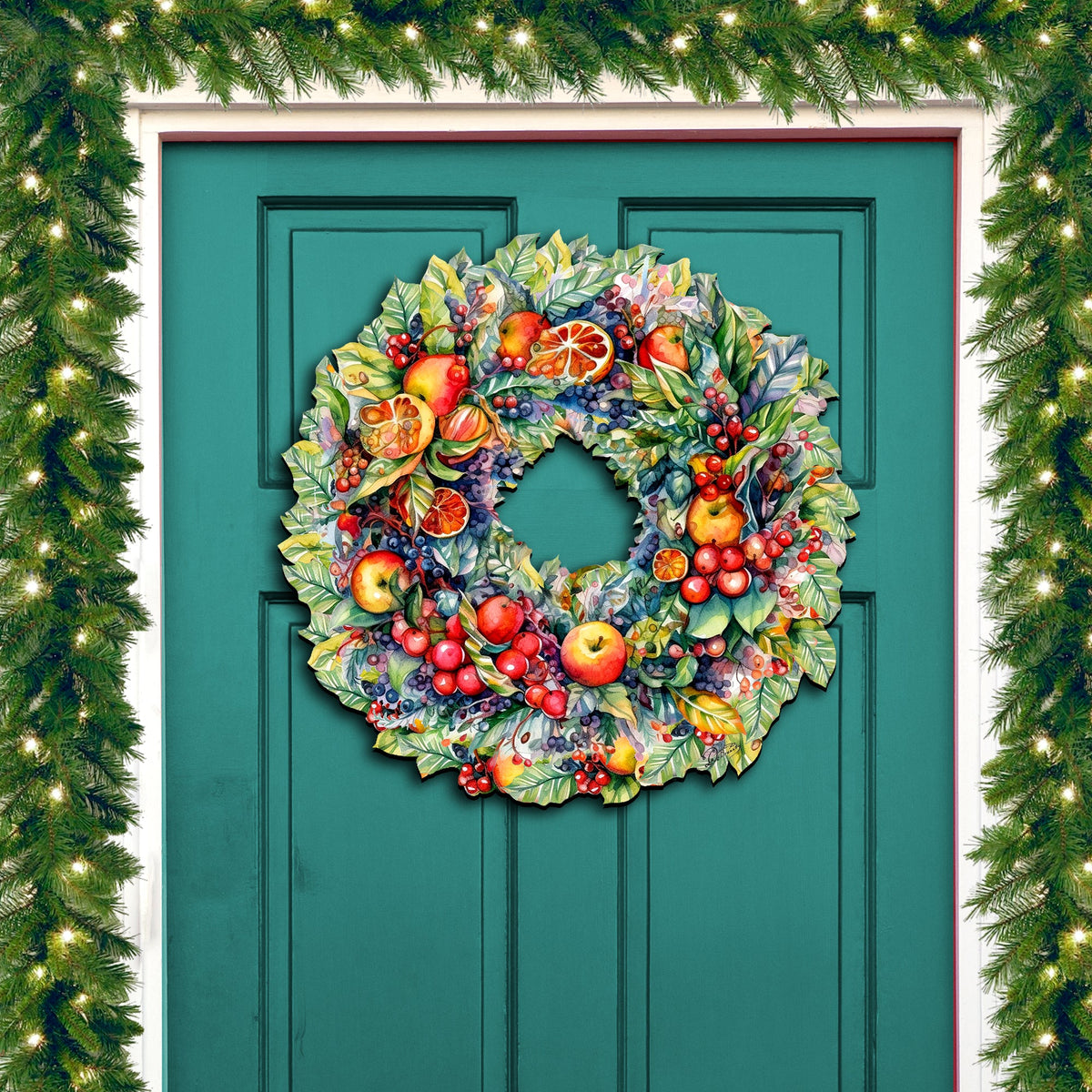 Harvest Fruit Wreath Wooden Door Hanger