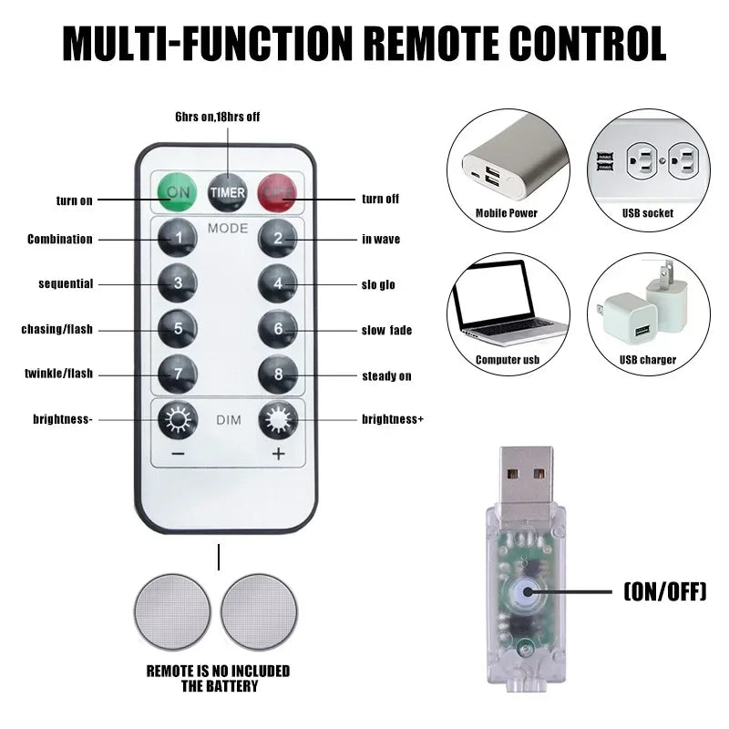 LED Curtain Fairy Lights – 8 Modes with Remote