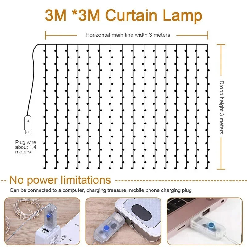 LED Curtain Fairy Lights – 8 Modes with Remote