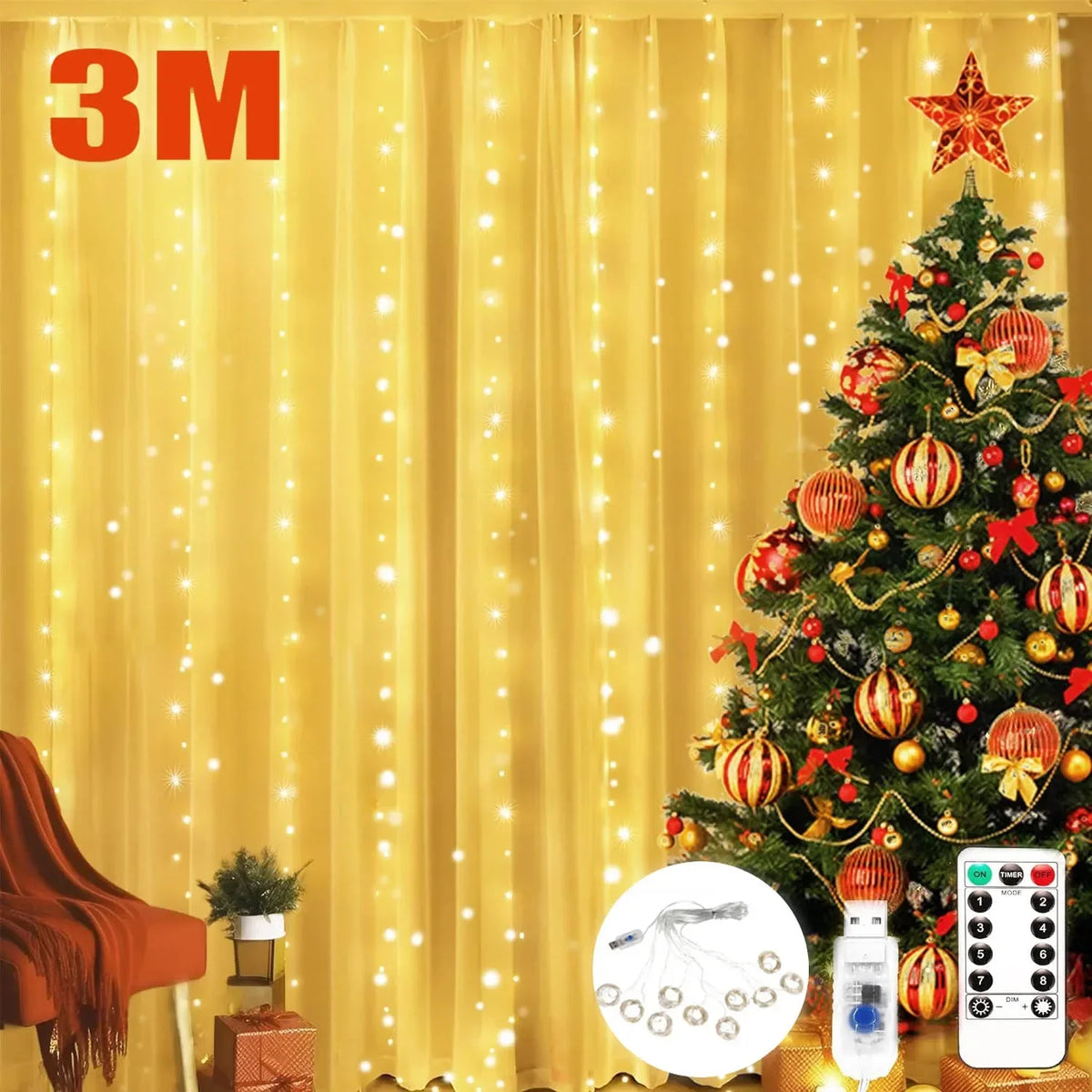 LED Curtain Fairy Lights – 8 Modes with Remote