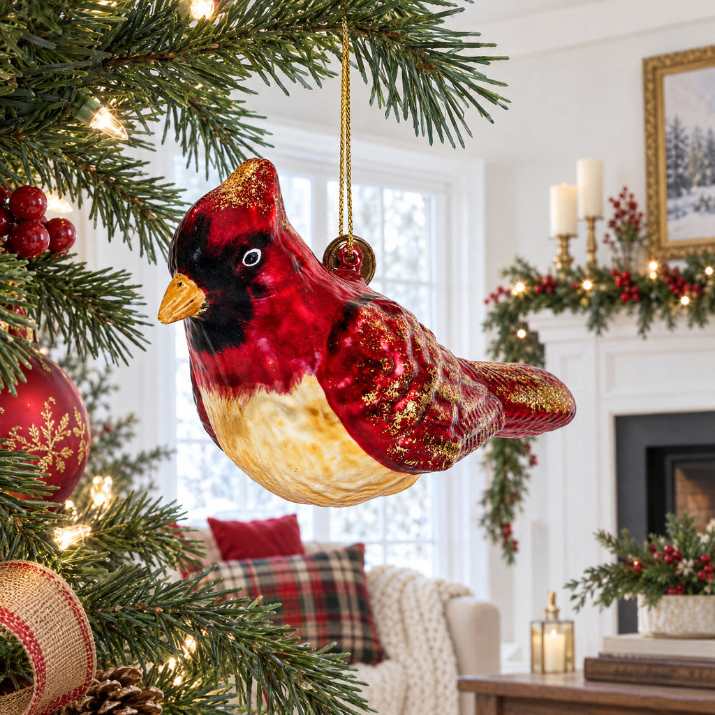 Glittered Red Cardinal Glass Ornament