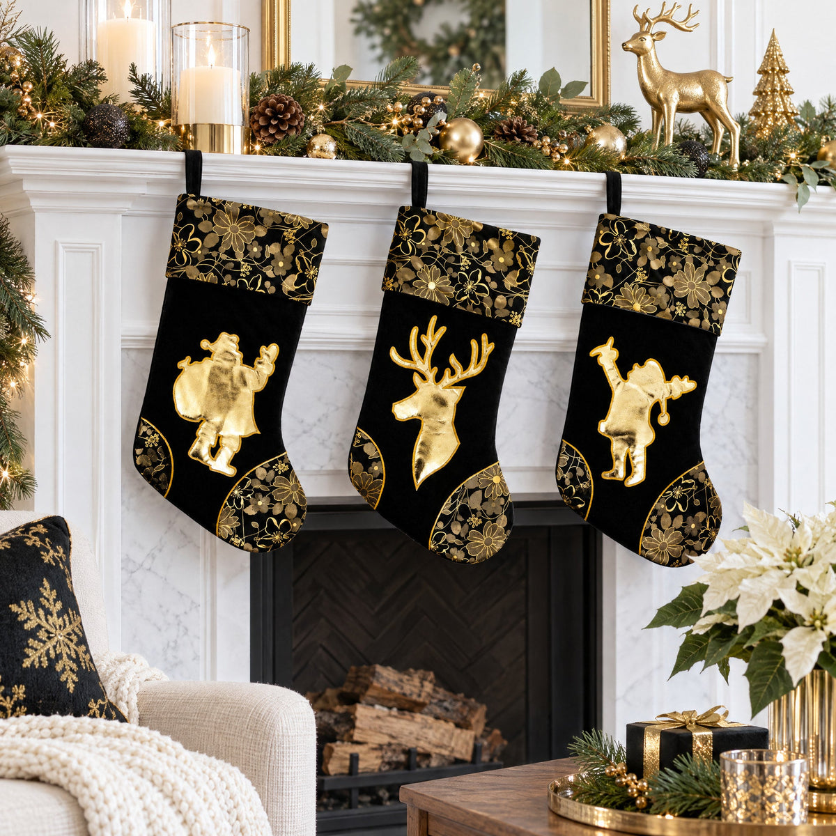 Felt Santa & Reindeer Christmas Stockings (Set of 3)