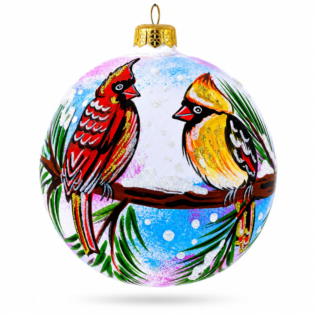 Cardinal Pair Glass Ball Ornament