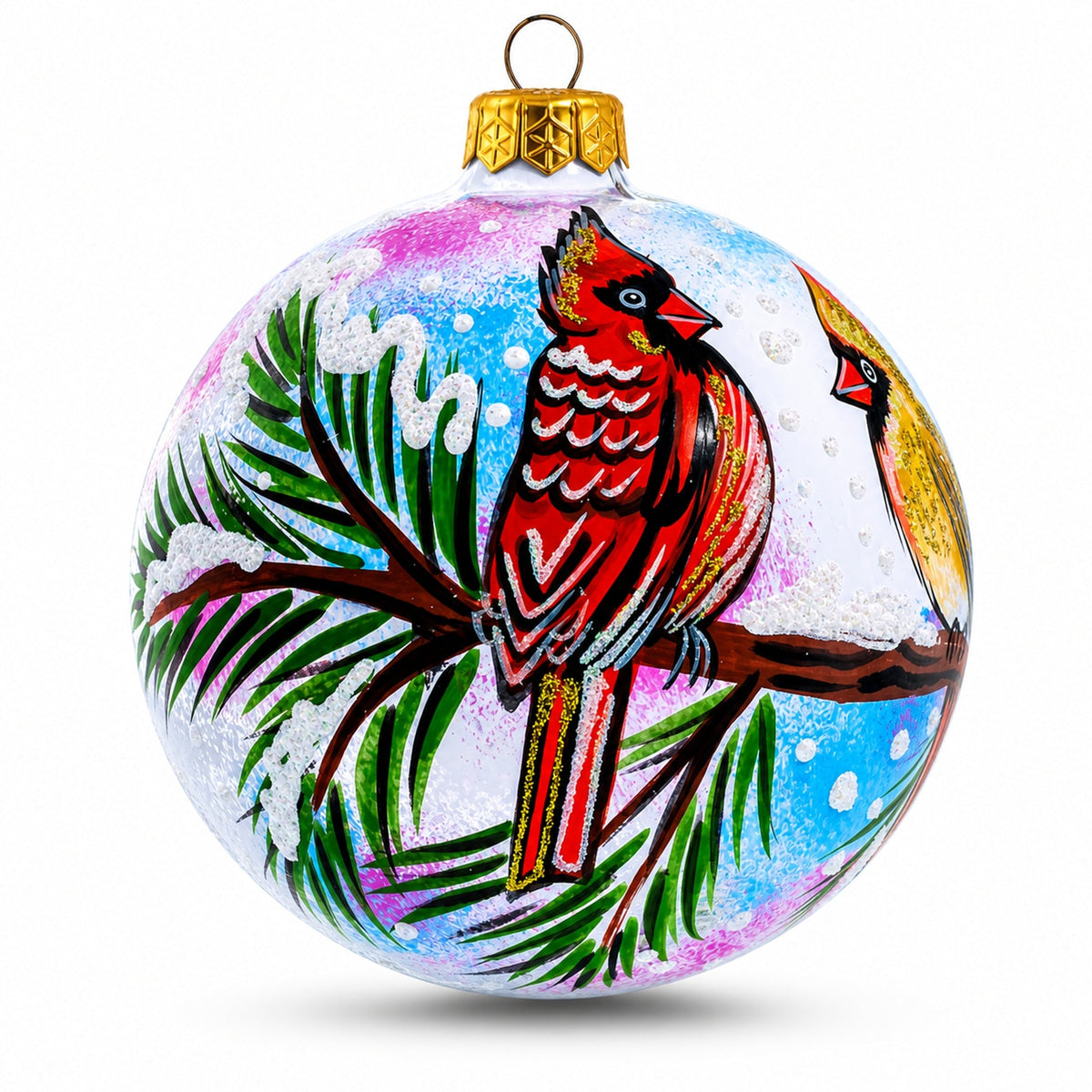 Cardinal Pair Glass Ball Ornament