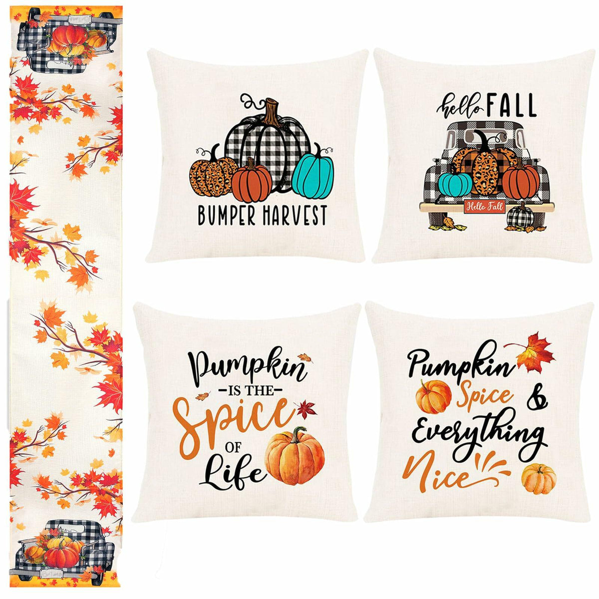 Thanksgiving Pillow & Table Runner Set (5 pcs)
