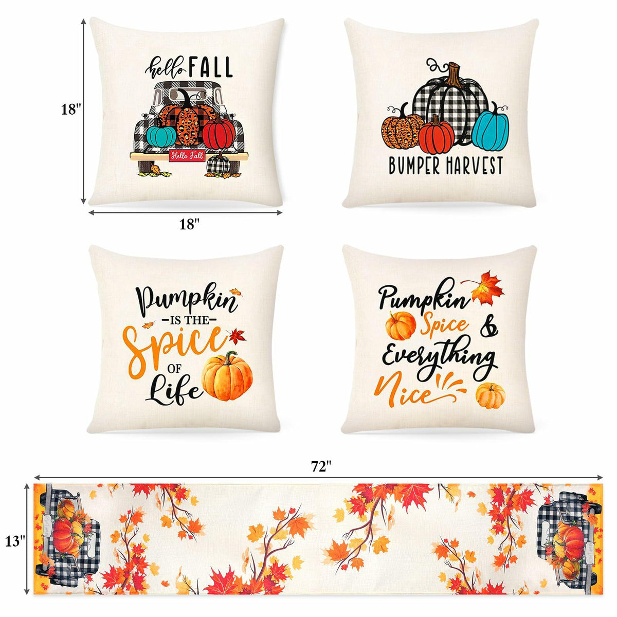 Thanksgiving Pillow & Table Runner Set (5 pcs)