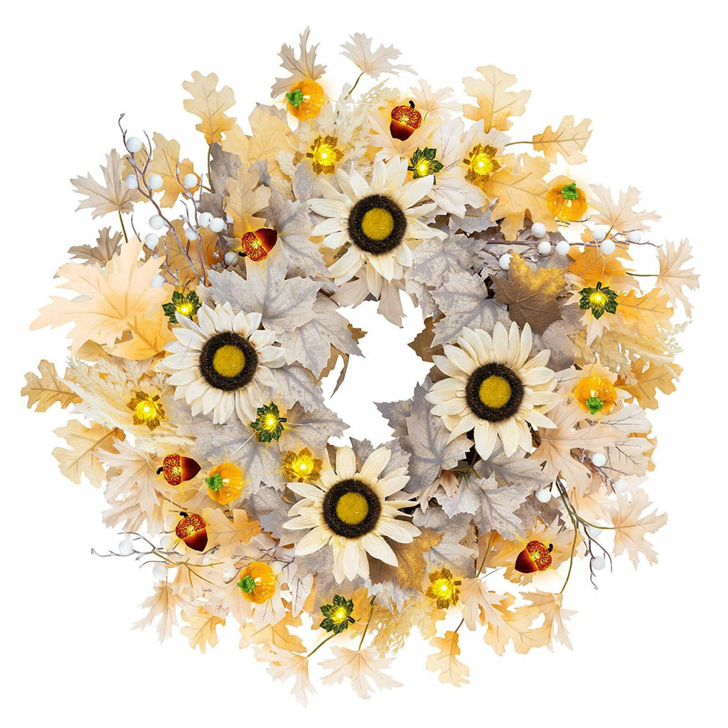 Lighted Sunflower Fall Wreath