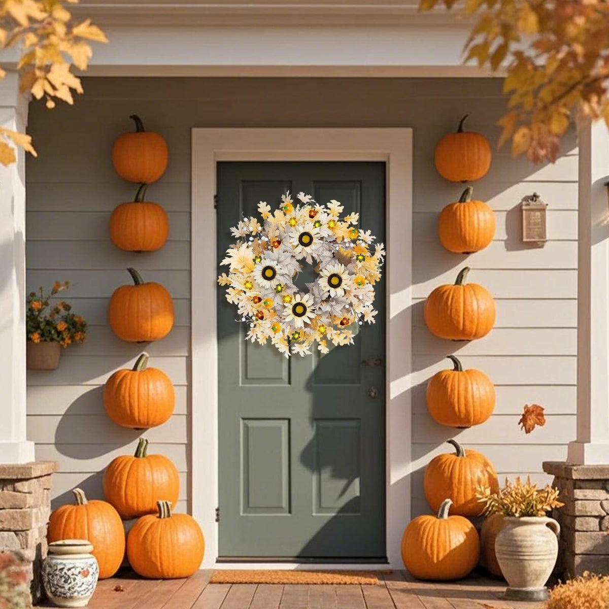 Lighted Sunflower Fall Wreath