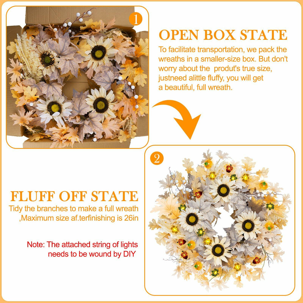 Lighted Sunflower Fall Wreath