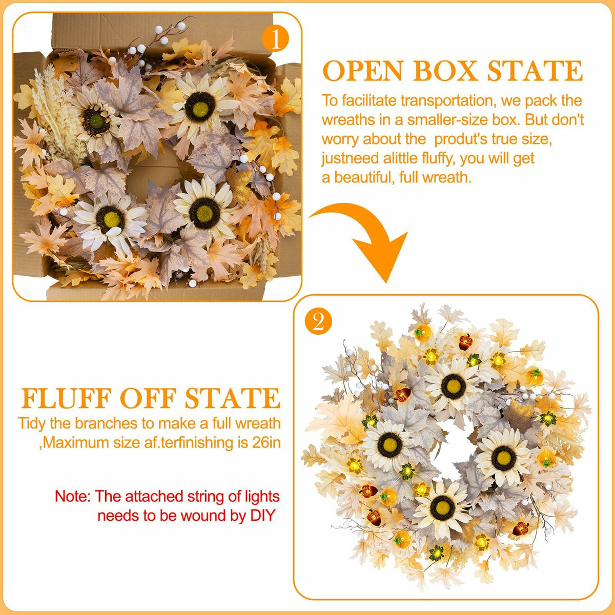 Lighted Sunflower Fall Wreath