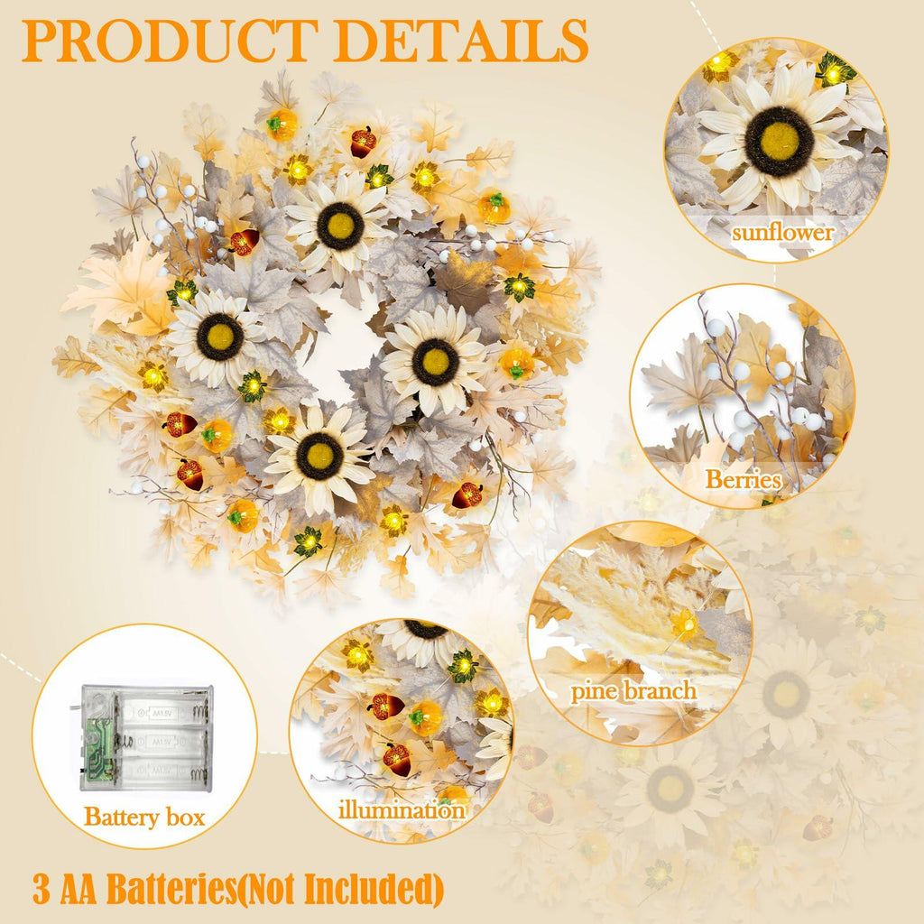 Lighted Sunflower Fall Wreath