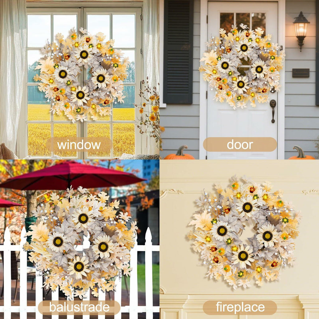 Lighted Sunflower Fall Wreath