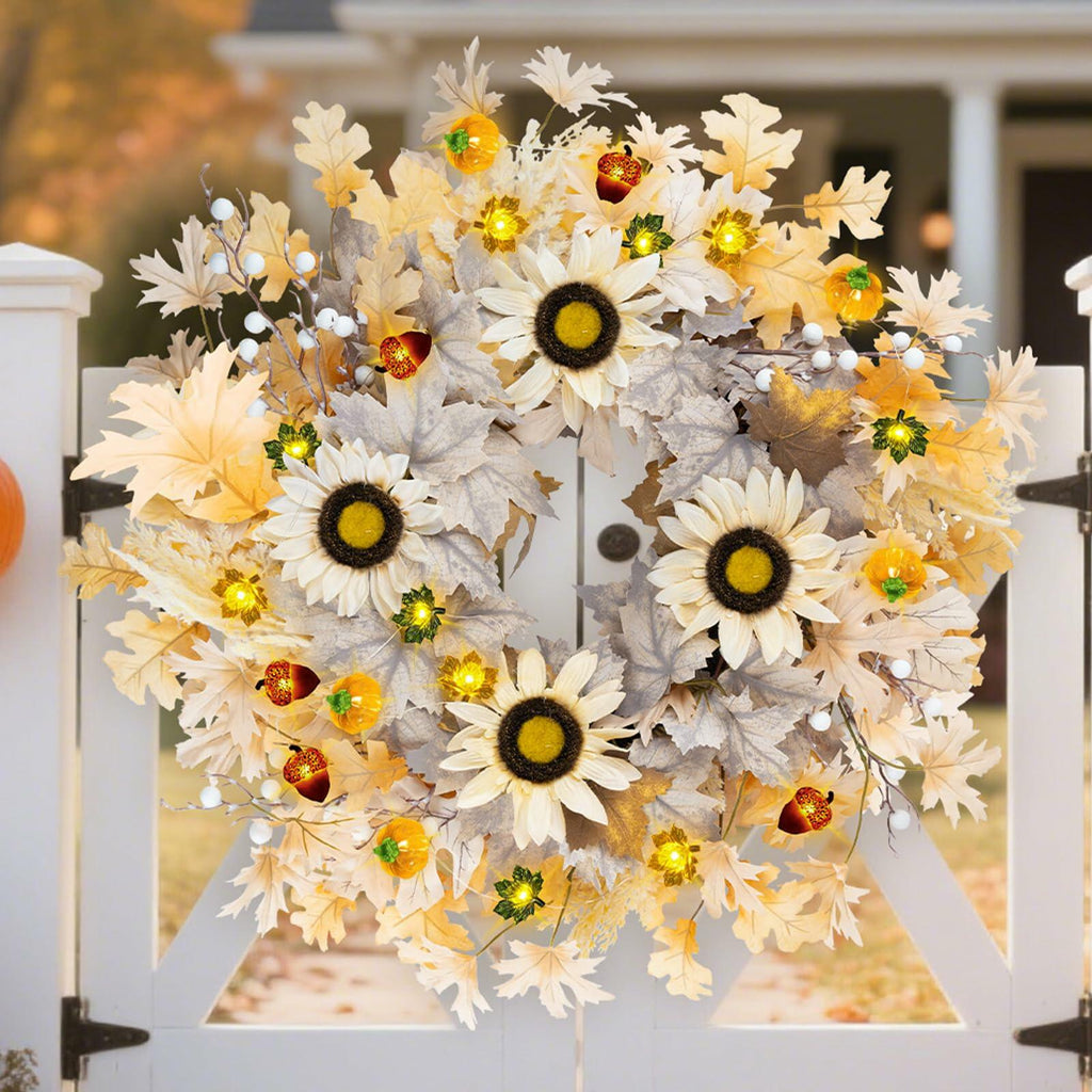 Lighted Sunflower Fall Wreath