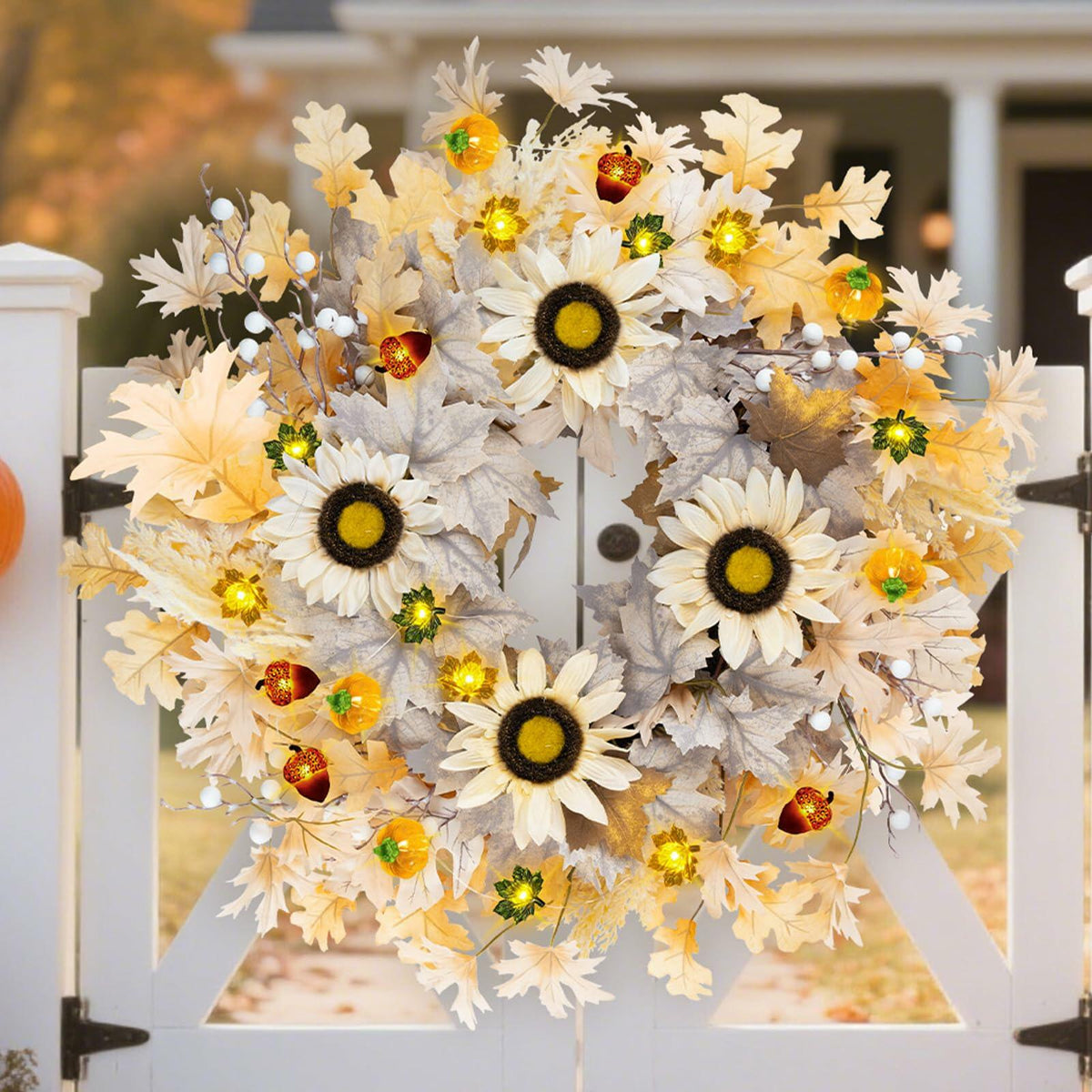 Lighted Sunflower Fall Wreath